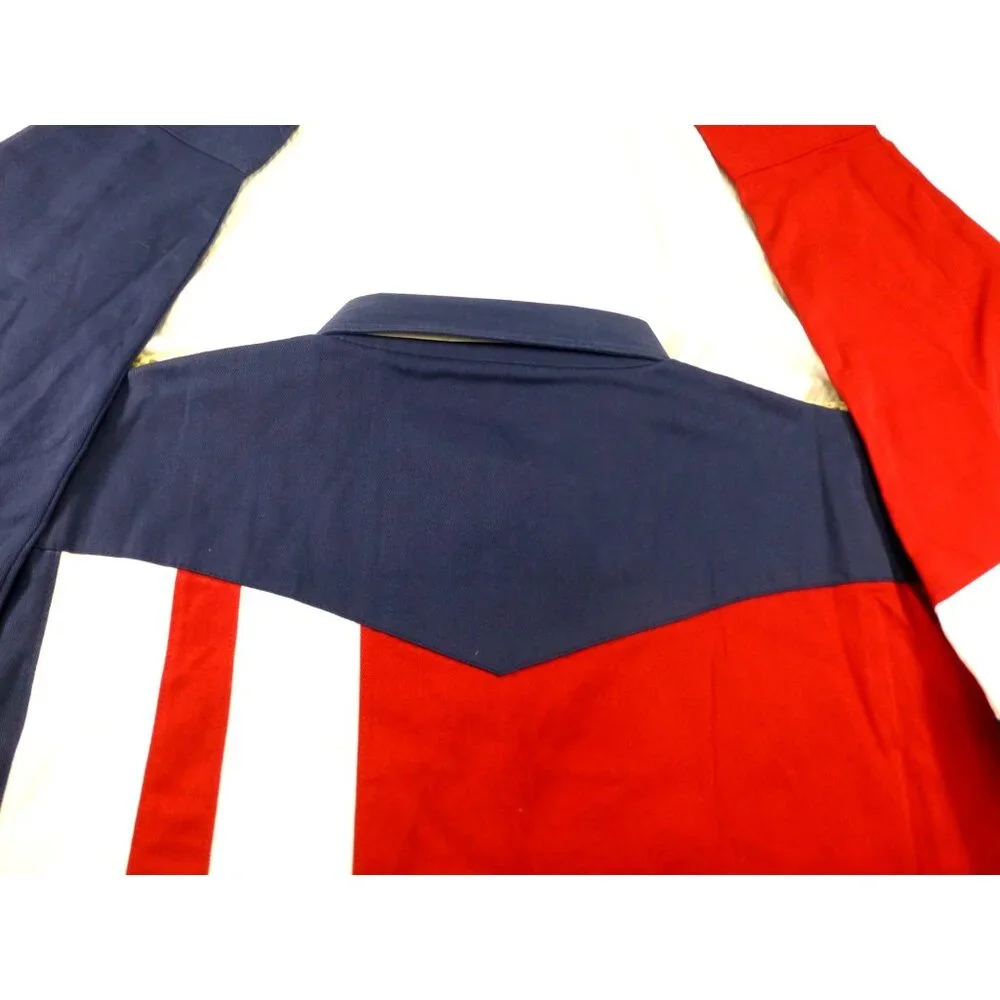 VTG Bonanza Wrangler Mens Western Shirt XL Red/White/Blue Stars Striped Button-U - Picture 13 of 13